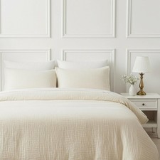 Queen Muslin Duvet Cover Set - 4-Layer 100 Cotton Gauze, Breathable Lightwei...