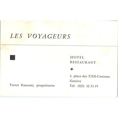 1960s Les Voyageurs Hotel Restaurant Genève Geneva Business Card AF7-E9