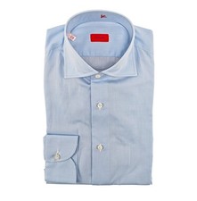 780 ISAIA NAPOLI "Mix" Dress Shirt Blue Solid Oxford Cotton 15.5 - 39