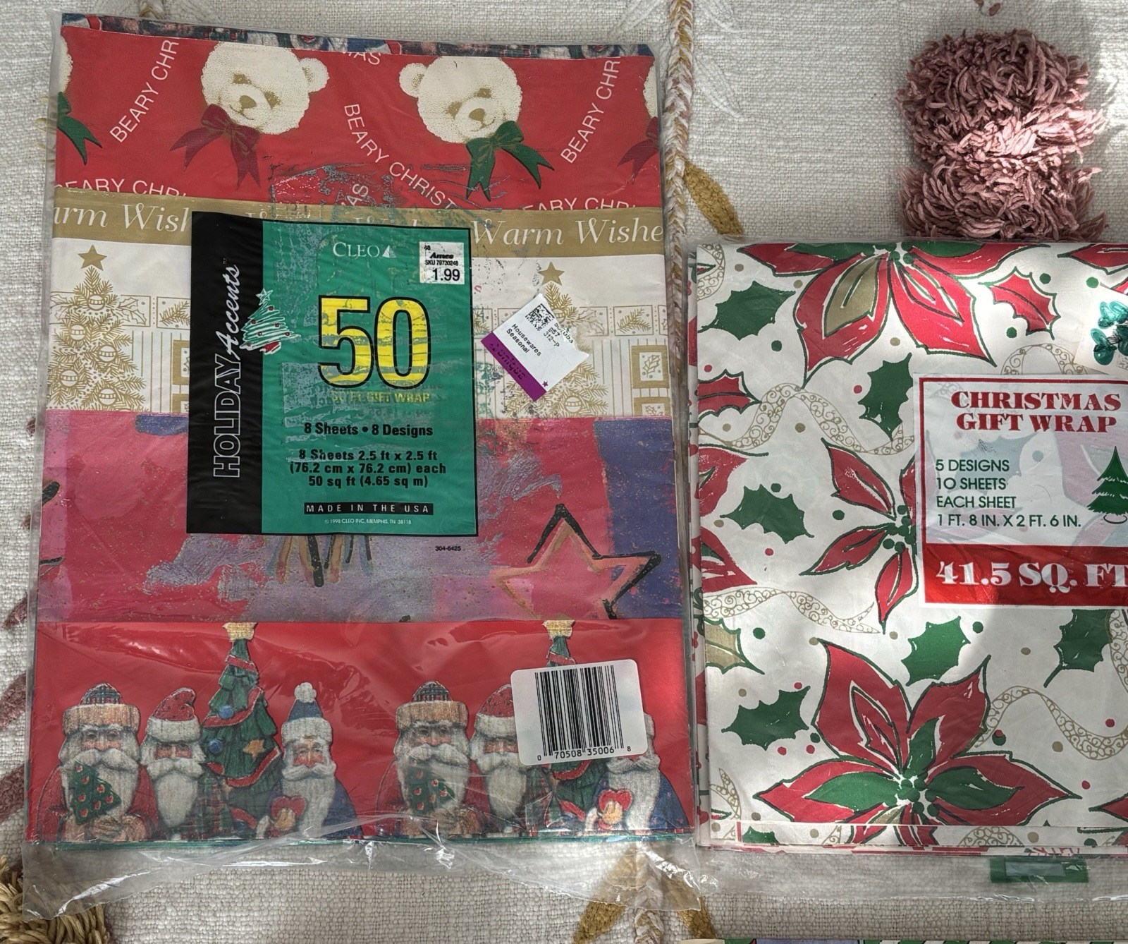 Vintage Christmas Wrapping Paper Lot And Window Cling Book Full Of Cute Designs