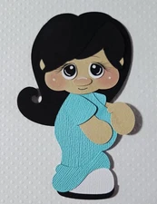 Pregnant Mommy Black Hair Teal Blue. Scrapbook, Card Making Paper Piecing