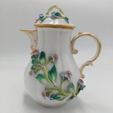Antique 19th C Meissen Porcelain Applied Encrusted Flowers Germany Teapot