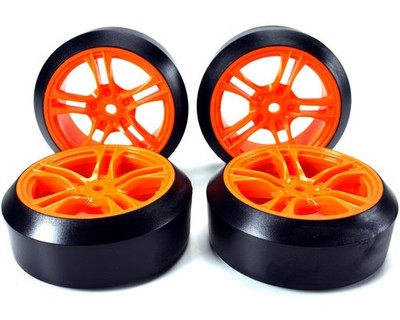 Team Magic Reifen 1/10 Drift montiert 5 Spoke Orange Felgen 12mm Hex 45 Hard ...