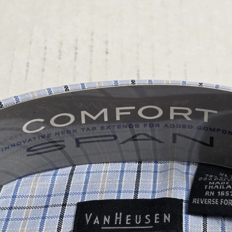 Vintage Van Heusen Shirt Mens XLT Big Tall Blue Plaid Short Sleeve Wrinkle Free - Image 3 of 4