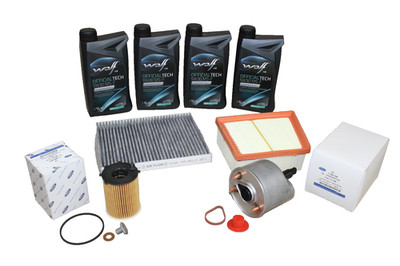 Inspektionskit Ford 1,4 + 1,5 + 1,6 Diesel inkl 4 Liter 5W30 Wolf Öl 51112244