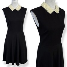 Betsey Johnson Fit & Flare Dress Size 2 Black White Pearl Collar Retro Old Money
