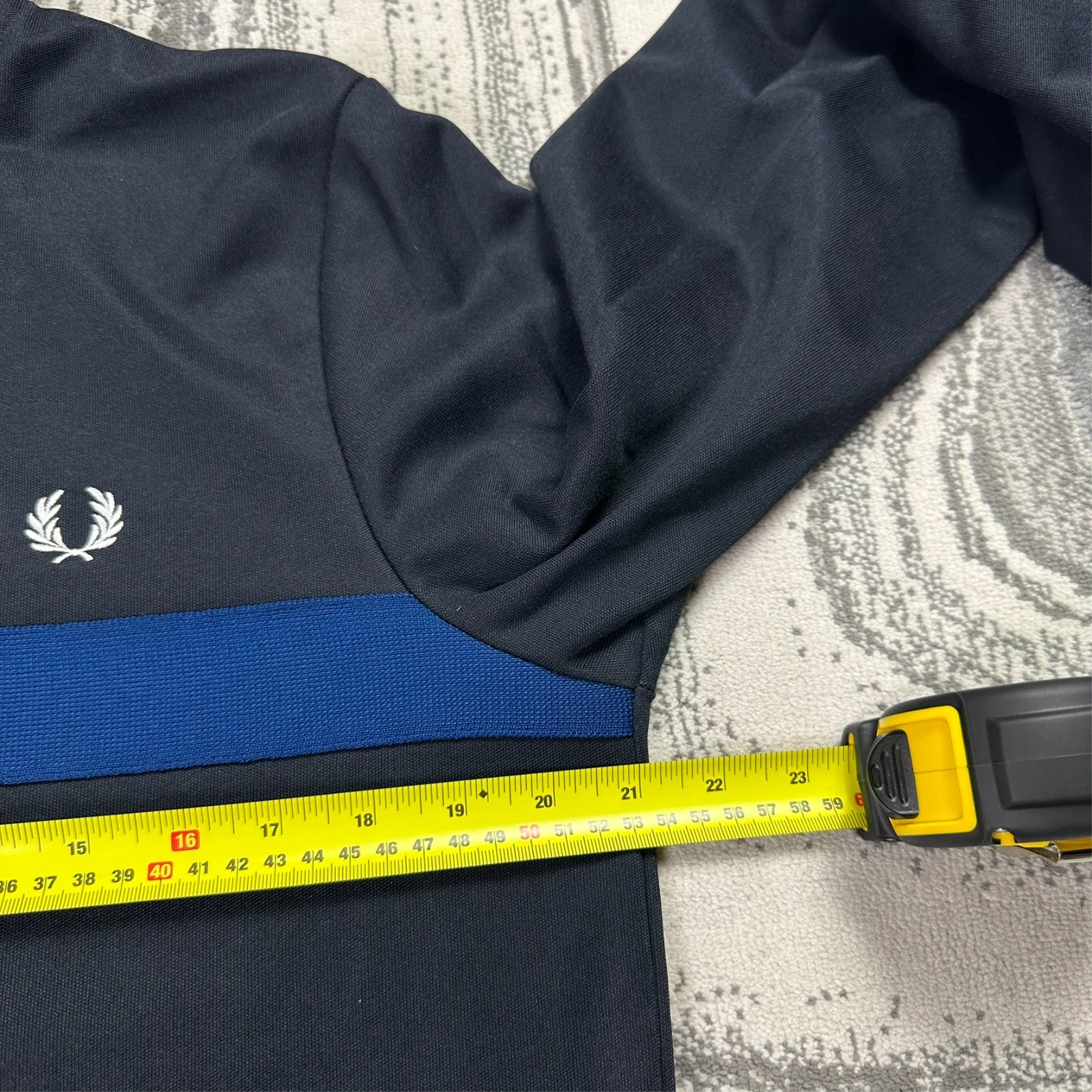 VTG Fred Perry Navy Blue Stripe Size Medium Funnel Neck Tracksuit Track Jacket image 5