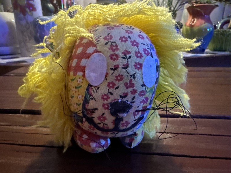 Vintage Patchwork  Lion Plush Rare Homemade Woodstock Hippie BOHO MCM 1960's
