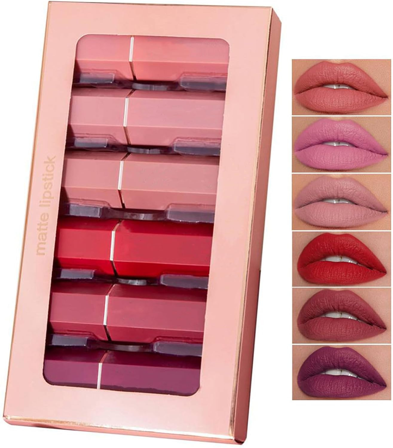 Rouge à lèvres mat kit 6 couleurs hydratantes pour un maquillage des lèvres rapide le matin