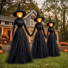 6 FT Set of 3 Light-Up Witches with Stakes, Outdoor Halloween Yard Decor