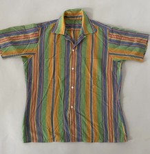 1960s Loop Collar Stripe Shirt Mens L Cotton Atomic Distress Rockabilly 50s