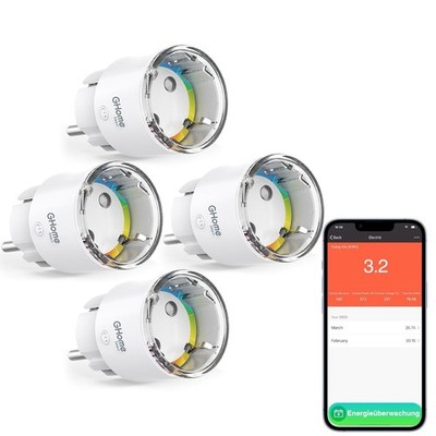 GHome Smart ESP8285 WLAN Steckdose 4er Set mit Strommessung & Alexa, Google Home