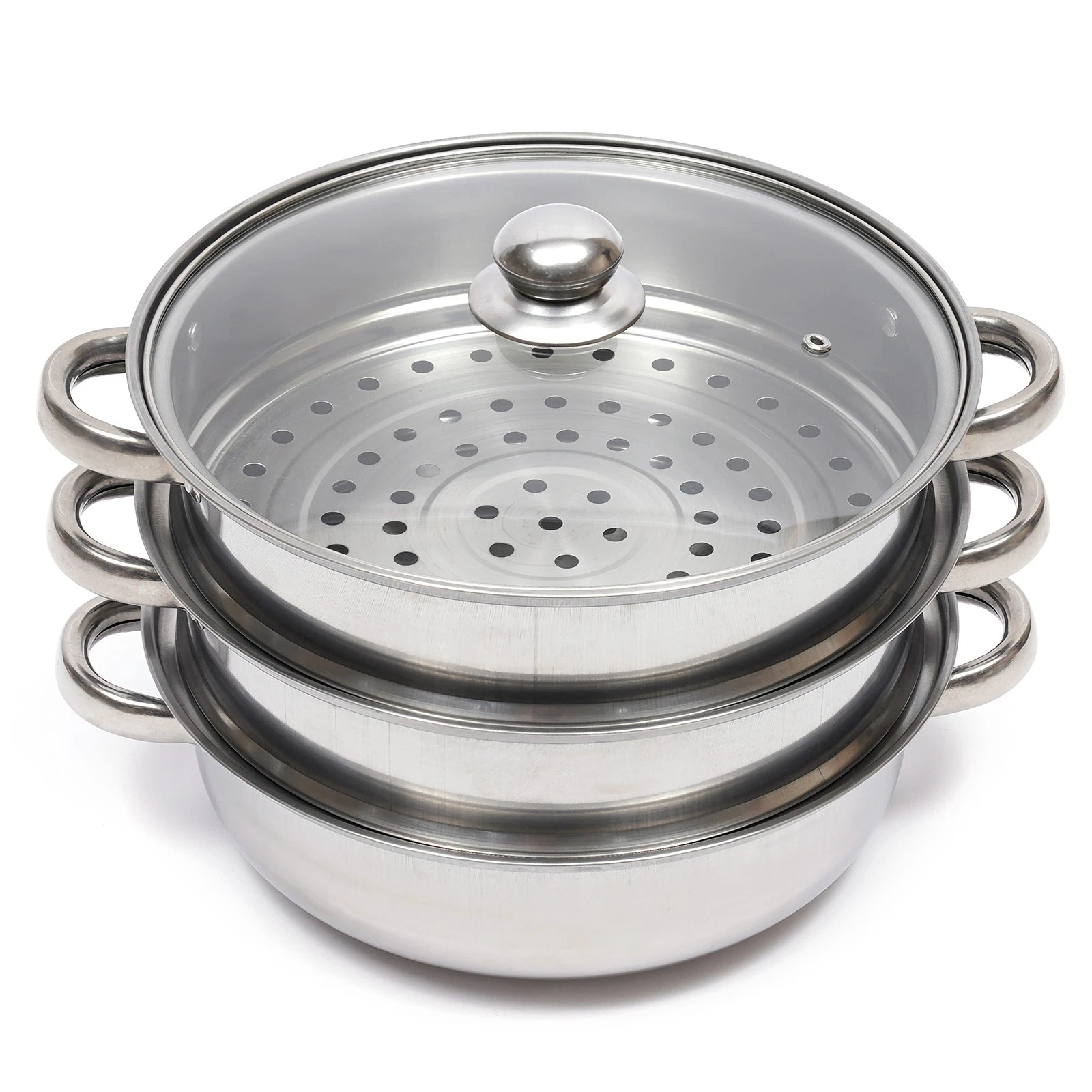 3-Tier Stainless Steel Steamer Steaming Glass Lid Cooker Pot SET Cookware