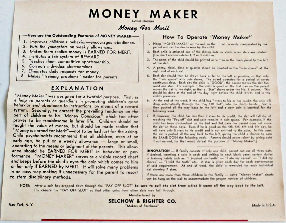 Seldom Seen Vintage 1946 MONEY MAKER / MONEY FOR MERIT SELCHOW & RIGHTER Shurick - Image 3 of 4