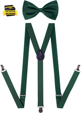 Suspender and Bow Tie Set 80S Clip on Suspenders for Men Women Adjustable Derby