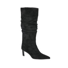 Time and Tru Women's Faux Suede Slouch Boots with Kitten Heels Black