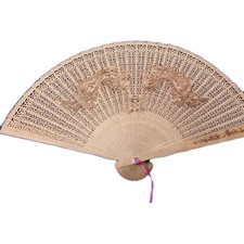 Vintage Wooden Asian Hand Fan Delicate w box Cut out design, With Peacocks
