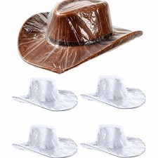4 Pack Waterproof Cowboy Hat Rain Cover, Plastic White Protector for 1,
