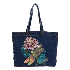 #DG2 by Diane Gilman Embroidered Dragonfly Denim Tote Bag - Indigo