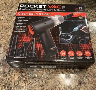 POCKET VAC Cordless Handheld Vacuum/Blower w/Attachments USB Rechargeable