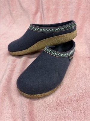 Haflinger Navy Classic Grizzly Wool Slip-On Clog Size 41