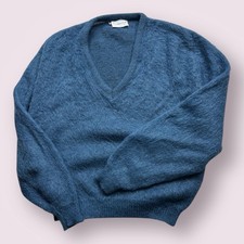 Vintage Men  s Brent Montgomery Ward Shaggy Mohair Sweater 50s Sz M Blue USA