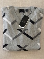 NWT GREG NORMAN Golf Pullover Grey Sweater Modal Men  s Geometric Pattern Sz L