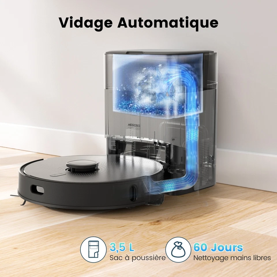 AIRROBO L40 Aspirateur Robot Laveur 3 en 1 Station Auto-Vidage -Automnomie 3,5L - Photo 2/4