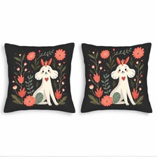 Whimsical White Dog with Floppy Ears Heart Throw Pillow Covers-Set of 2 18x18in