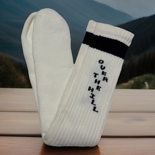 VTG Tube Socks 80's "Over the Hill" 22" White Black Acrylic USA Made NOS