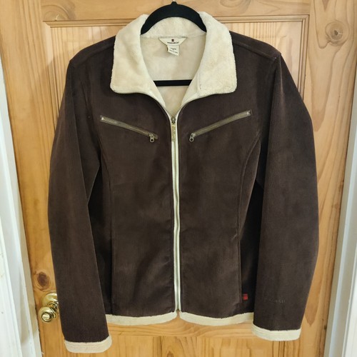 Woolrich Womens Size Medium Expresso Corduroy Sherpa Lined Bomber Jacket VTG