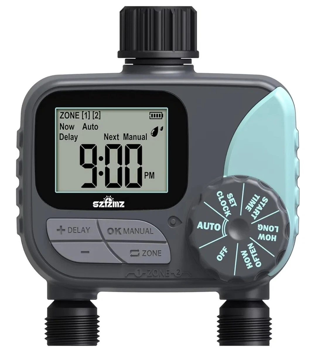 2 outlet Sprinkler Timer Water Timer, Programmable with rain delay Manual/Auto