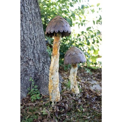 Set Of Two Metal Mushrooms