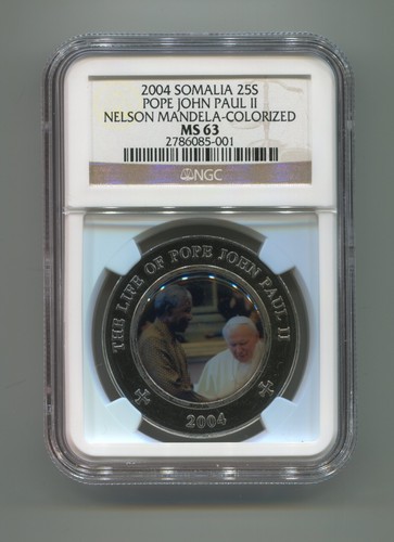 NGC Somalia 25 Shillings MS 63 Pope John Paul 11 Nelson Mandela Colorized Coin - 第 1/4 張圖片