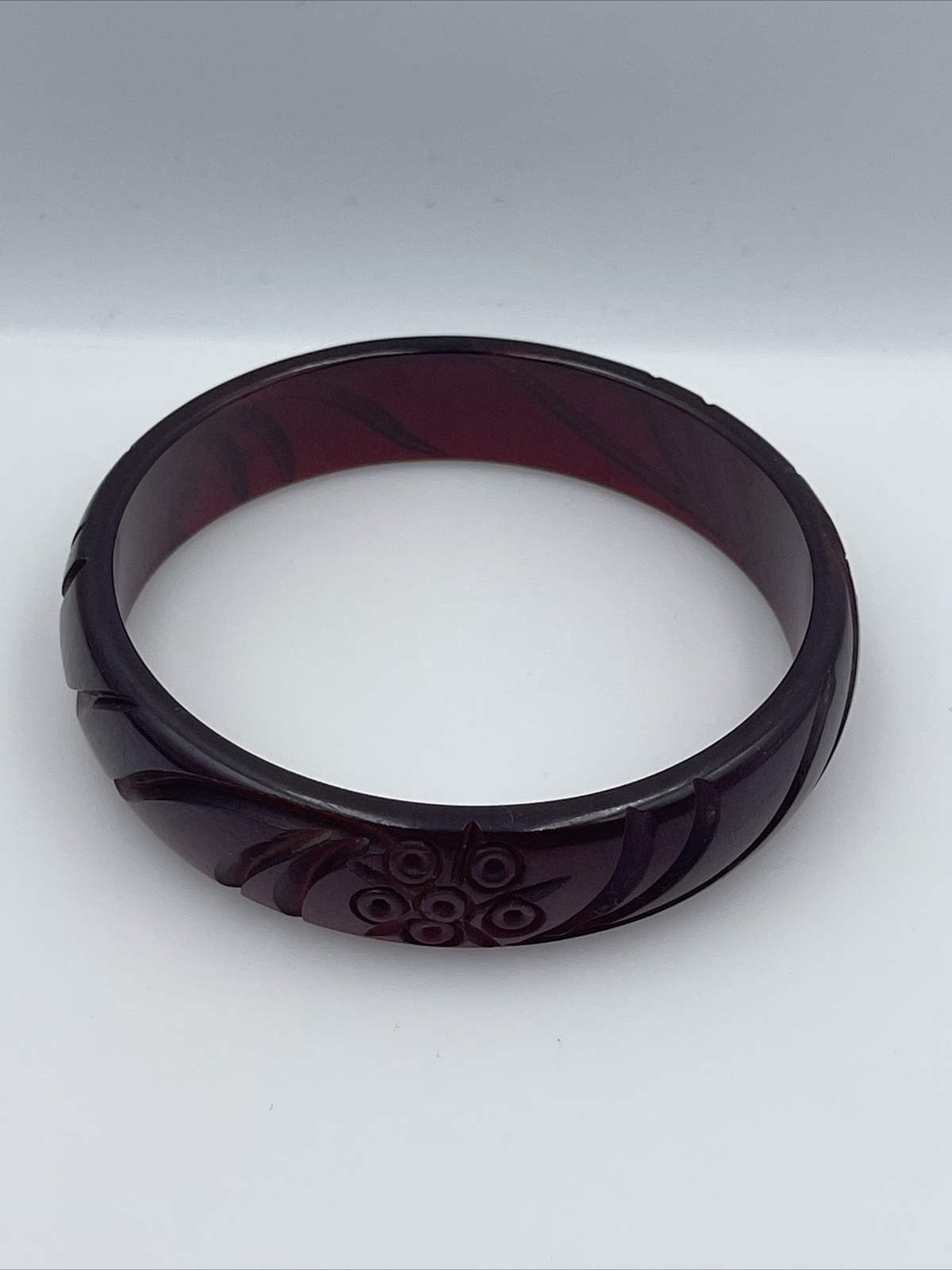 Antique Bakelite Translucent Dark Red Color Carve… - image 3
