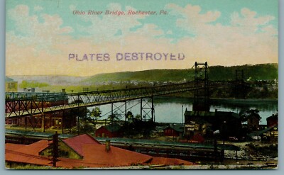 Rochester PA~Honest Scrap Chewing Tobacco & Old Dutch Signs~Train~Bridge  c1910