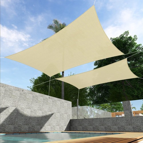 5'-24' Waterproof Shade Sail Rectangle Beige Garden Awning Sun Canopy Mesh Cover - Picture 11 of 12