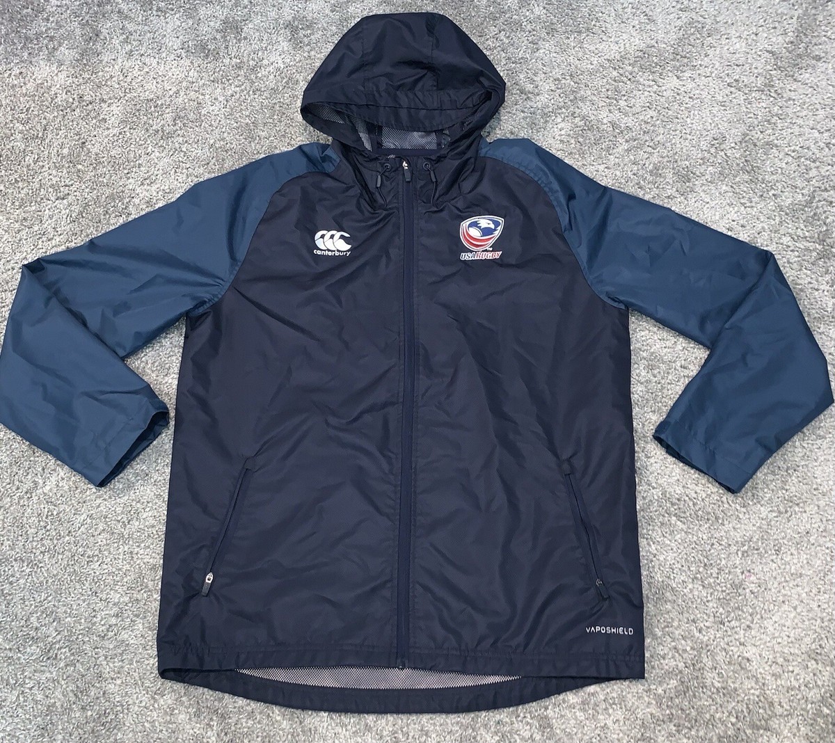 CANTERBURY MENS MEDIUM JACKET HOODIE CLUB VAPOSHIELD RAIN HOOD COAT FULL ZIP