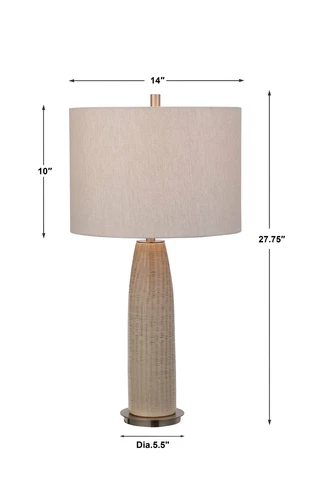 Elegant Beige Gray Tapered Ceramic Table Lamp Tall Round Silver Ribbed Pattern - Picture 8 of 8