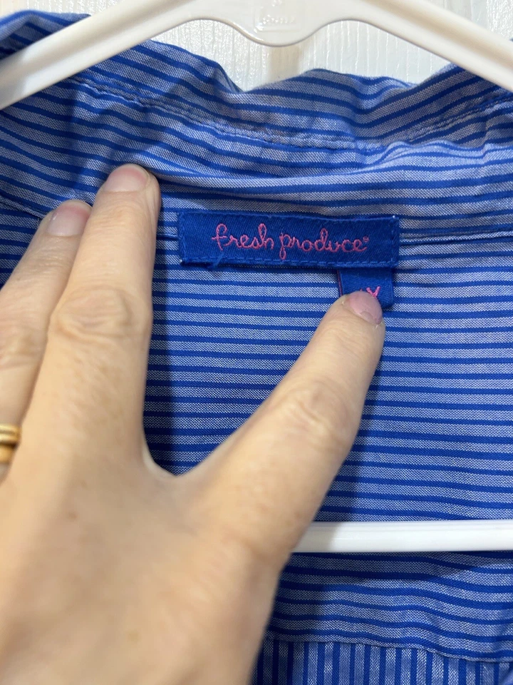 Fresh Produce Men's Button Down Shirt Blue Stripe Long Sleeve Cotton Casual 1X - Image 4 of 4