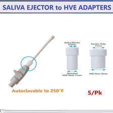 Dental SALIVA EJECTOR to HVE ADAPTERS, White, Autoclavable to 250 F, 5/Pack