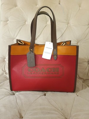 colorblock coach badge leather field tote 30