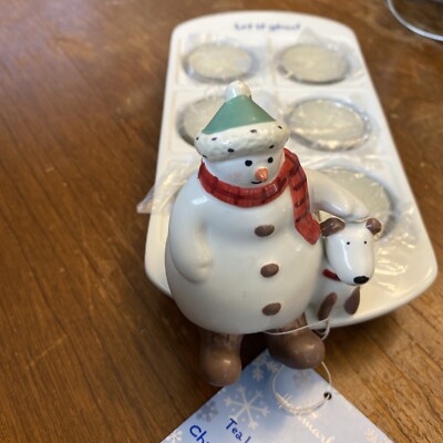 Hallmark Snowman Tea Light Holder with Tag Dog Christmas Holidays Candle