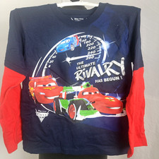 Disney Pixar CARS Boy's Blue Red Shirt New Size 7 Long Sleeve Lightning McQueen