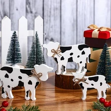 Bucherry 3 Pcs Cow Wooden Table Decor Christmas Tiered Tray Decor Farmhouse C...