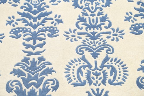 Geometric Contemporary Oriental Area Rug Wool Hand-Tufted Ivory/ Blue Carpet 5x8 - Picture 4 of 11