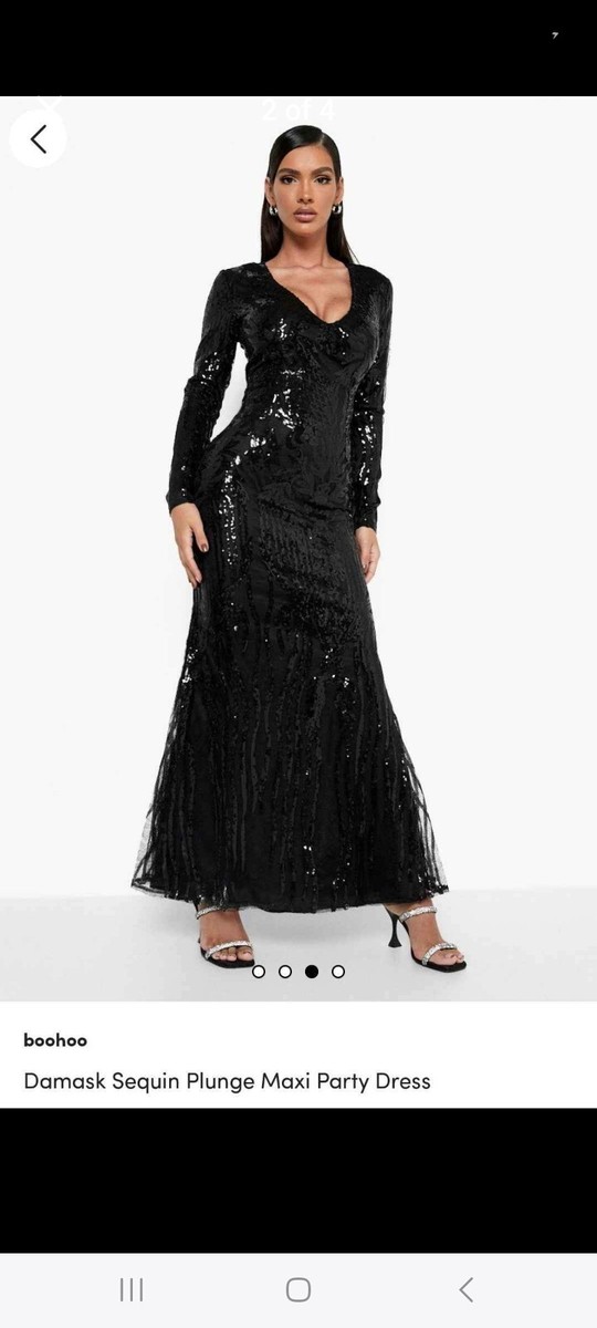 Tall Damask Sequin Plunge Maxi Dress size 16 boohoo UK