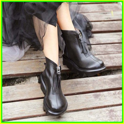 leather slope heel boots