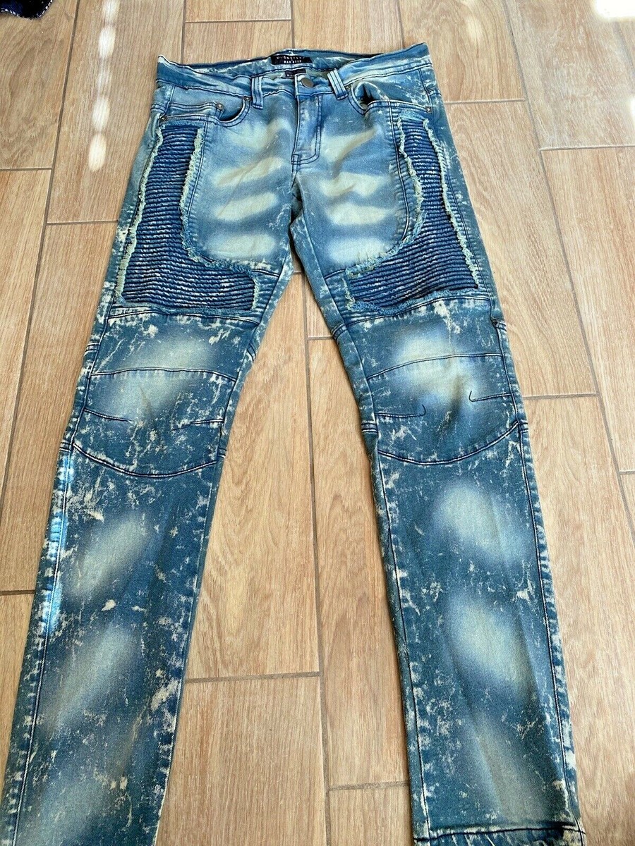 Mad City Mens Jeans Acid Washed Zippers 32/32 bj2