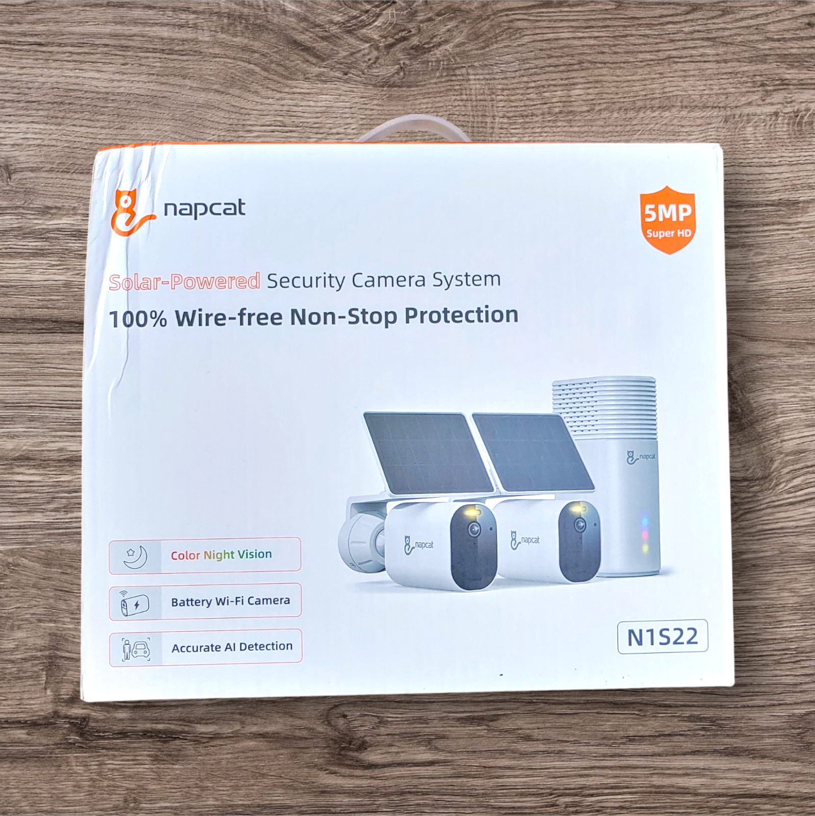 NAPCAT 5MP Wireless Outdoor Solar Security Camera, Forever Power with Home Hub